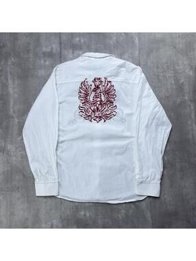 Y2K White Blue Crown Grunge Gothic Skater Long Sleeve Button Up Shirt